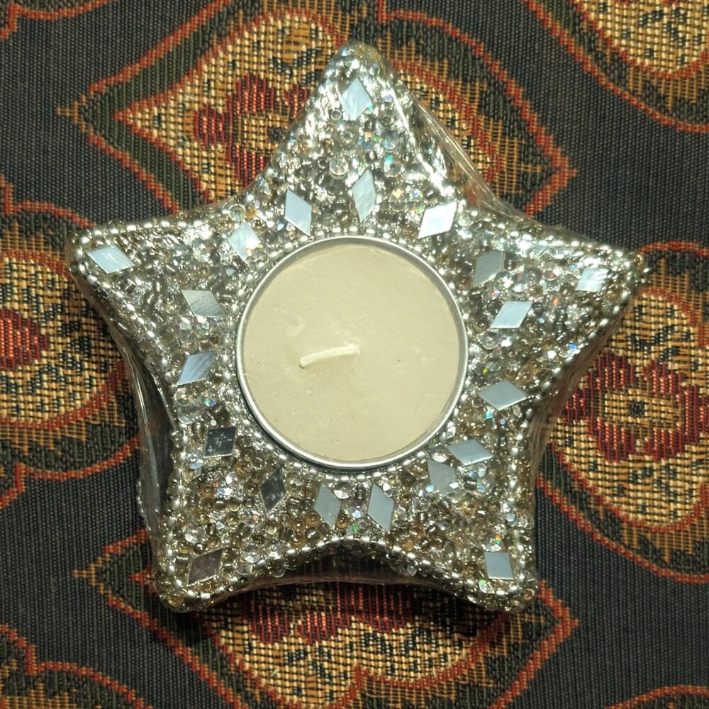 PIER 1 - "Tea Light MiniBougie" Mirrored Tea Light Candle Holder - Star - NEW